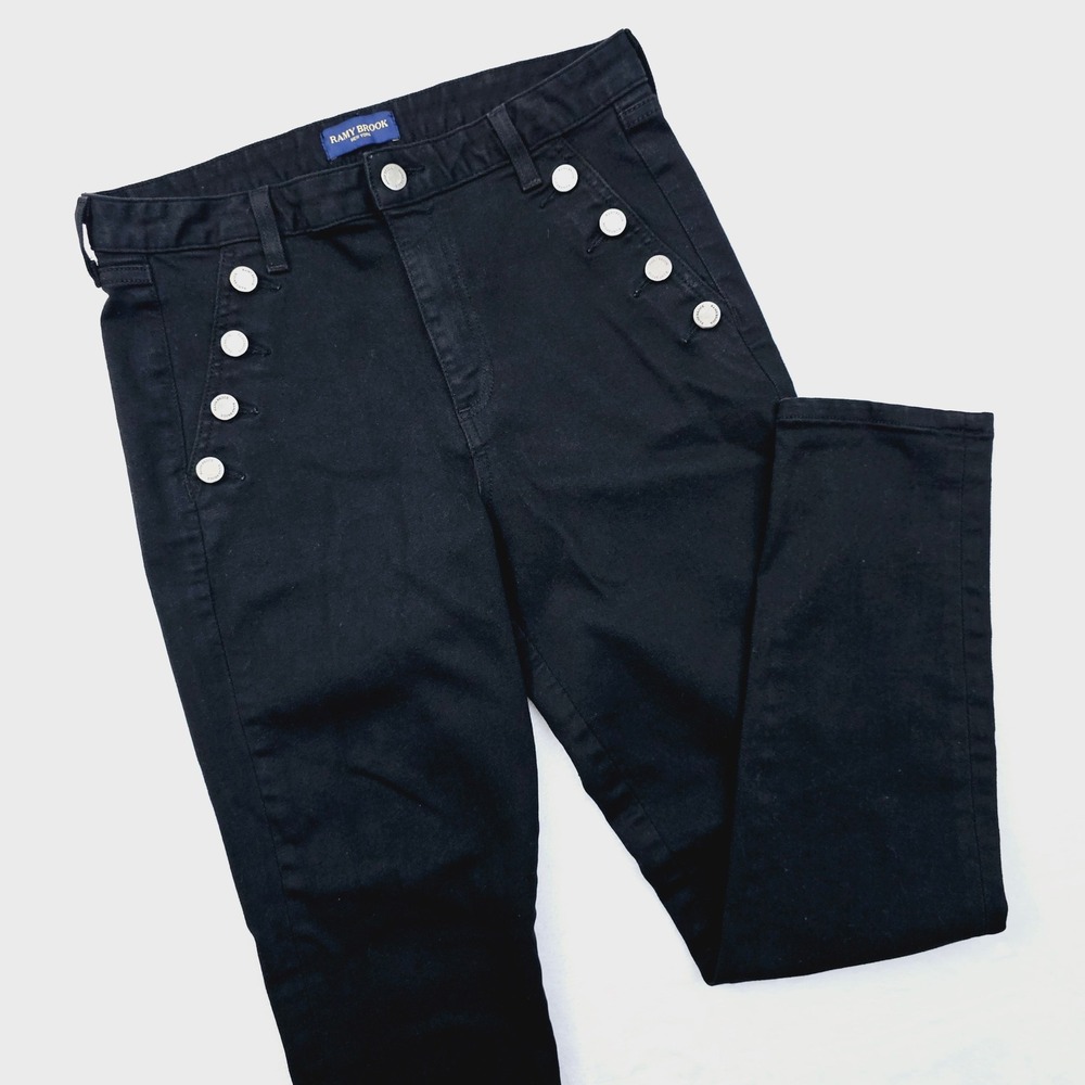 Ramy Brook Helena Skinny Jeans Womens 28 Black Sailor Button High Rise Chic